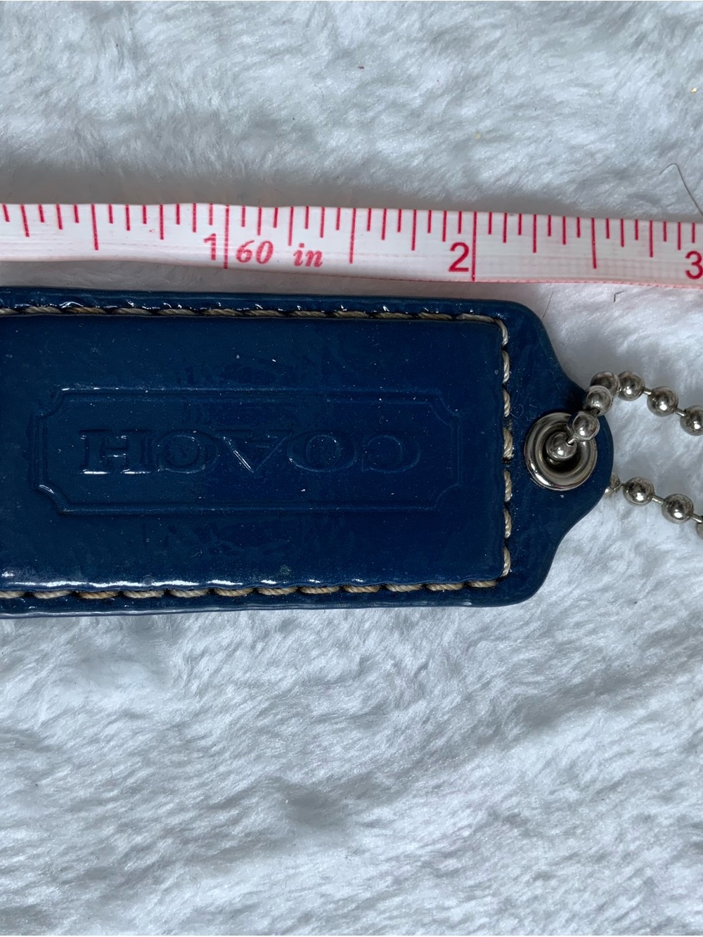Coach Royal Blue Leather Bag Tag with Silver Ball Chain